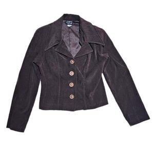 90s boho academia dark brown blazer with copper tone buttons